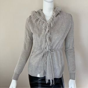Like New SOH grey cashmere fringe tie front hoodie